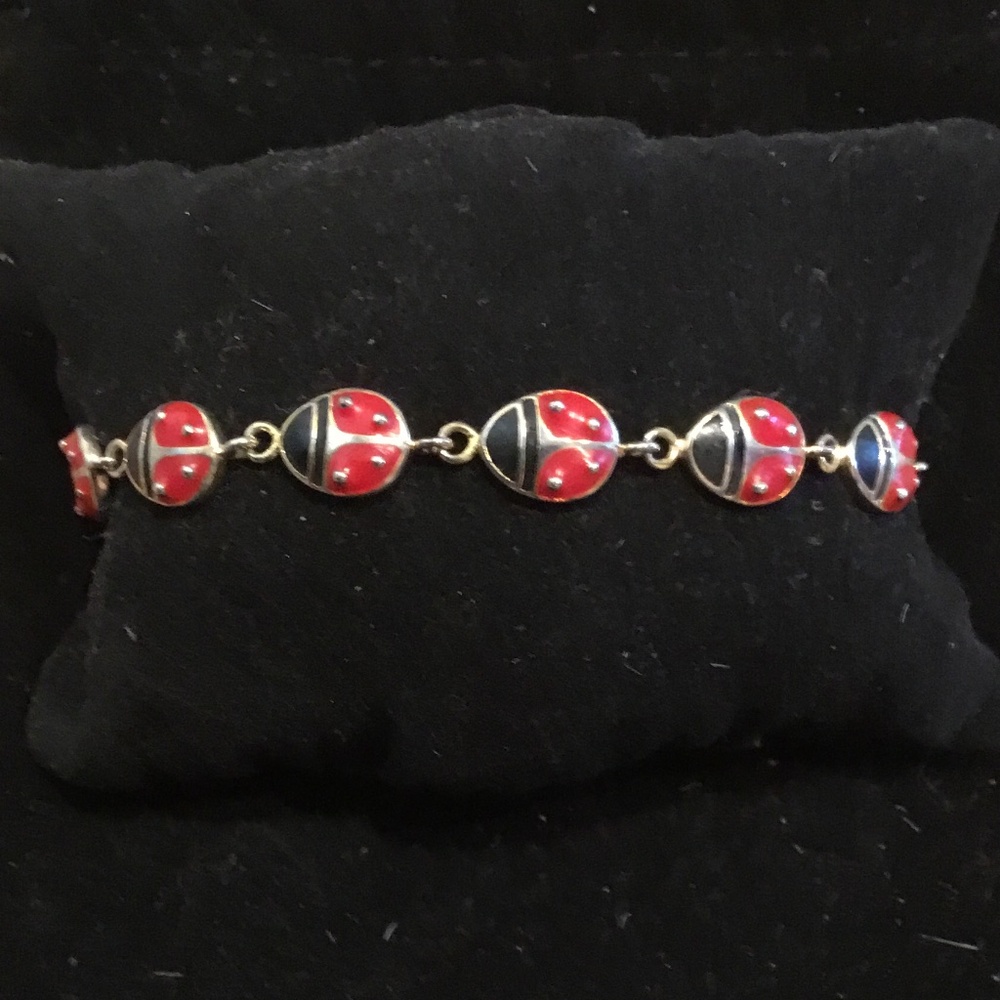 🐞 Ladybug Sterling Rhodium Bracelet, Marked FAS 🐞